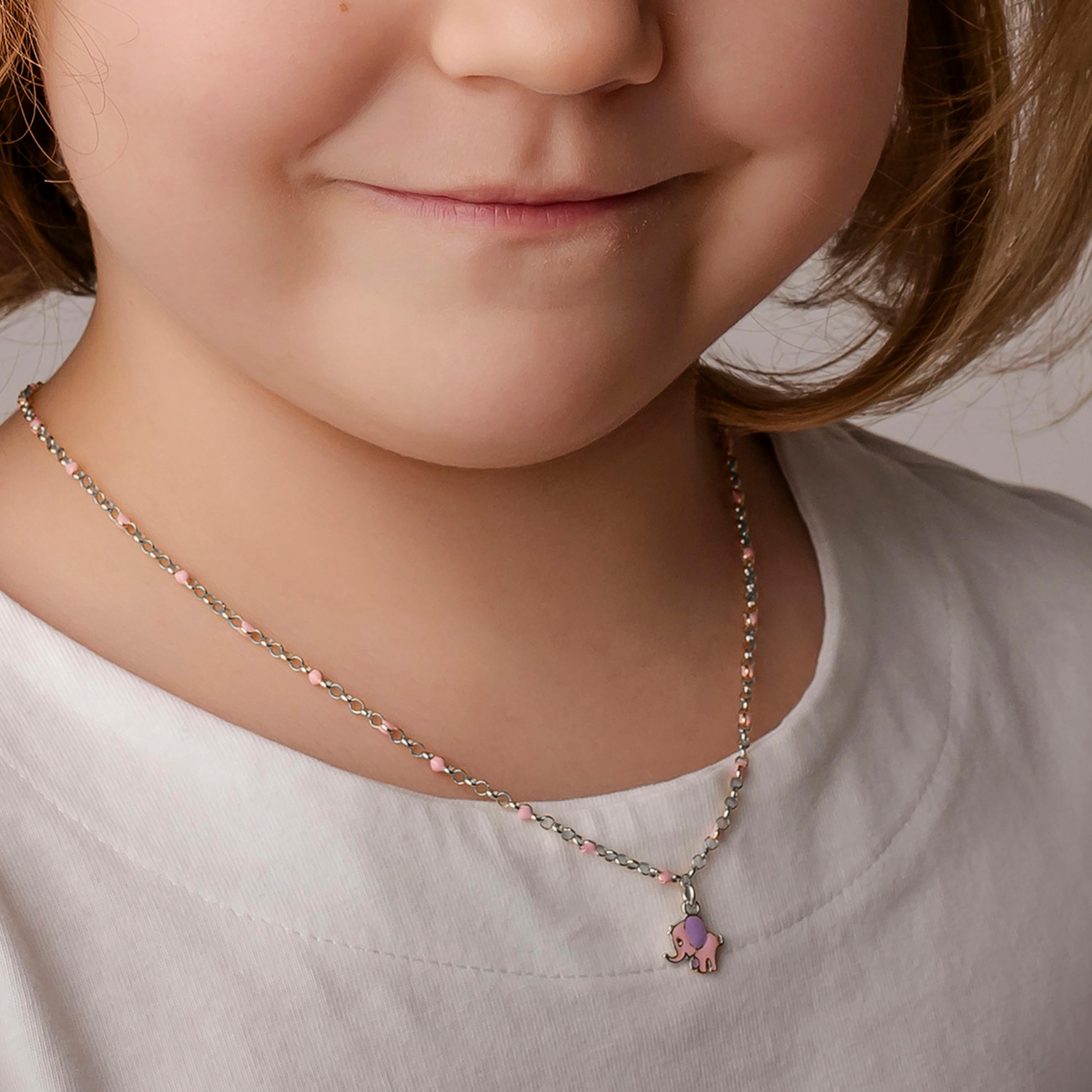 Sakrami Collar infantil de plata de ley 925 con elefante esmaltado - Pack regalo personalizado - Collar de nacimiento, comunión o bautizo - Colección infantil