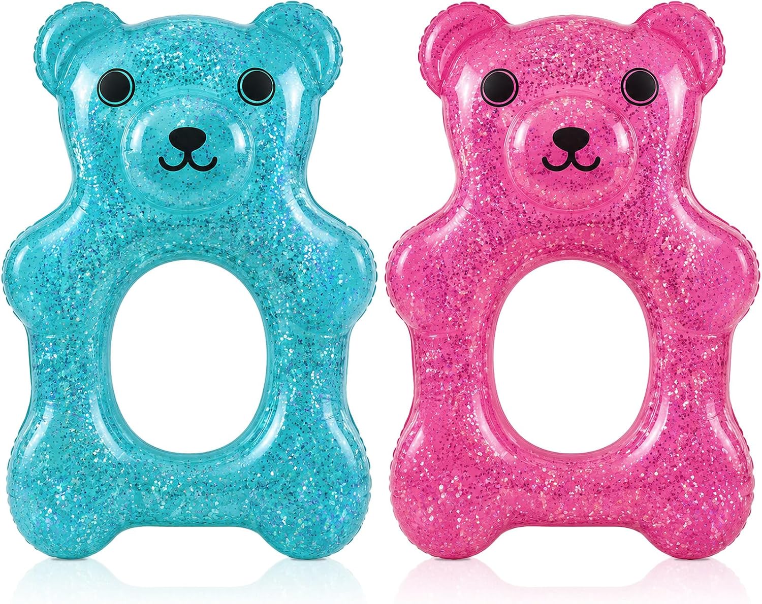 Blueweenly 2 Pcs 57" Inflatable Bear Pool Float Funny Floaties Animal Shaped Swimming Pool Tubes for Candy Land Floating Lake Beach Floaty Swim Rings Party Toys Decorations