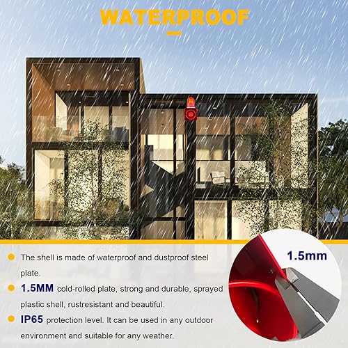 Miniatura 4 de 120dB sirena industrial alarma IP65 al aire libre sirena con luz estroboscópica, alarma de sonido y luz para oficina, negocios, fábrica, intruso,