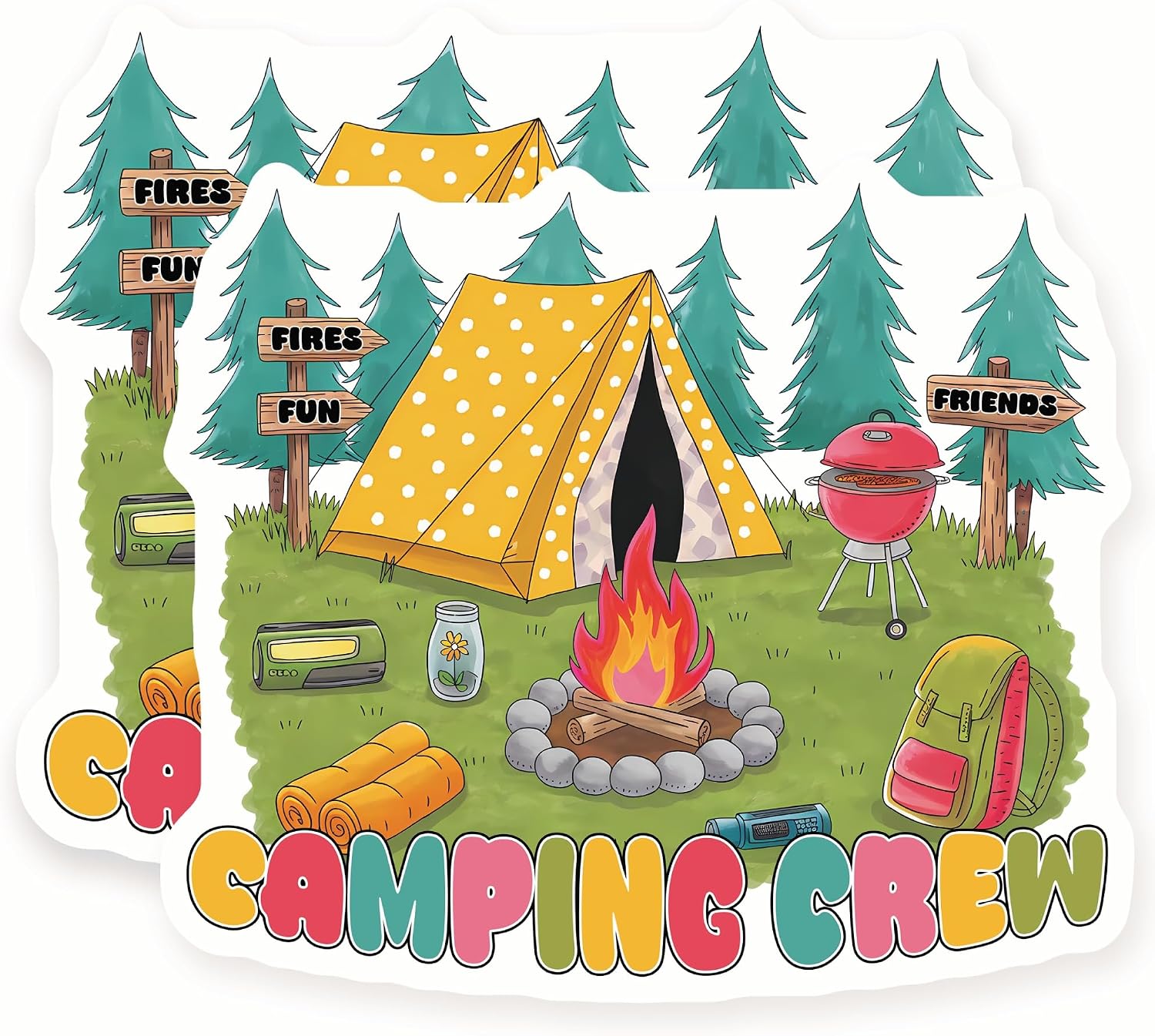 Camping Crew Magnets - Outdoor Adventure Decor - Campfire Fun - Camper Life Accessory - Nature Lover - 2 Pack - 5" Design - Sticks to Fridges, Lockers, Toolboxes & More - Made in USA - AQM18569