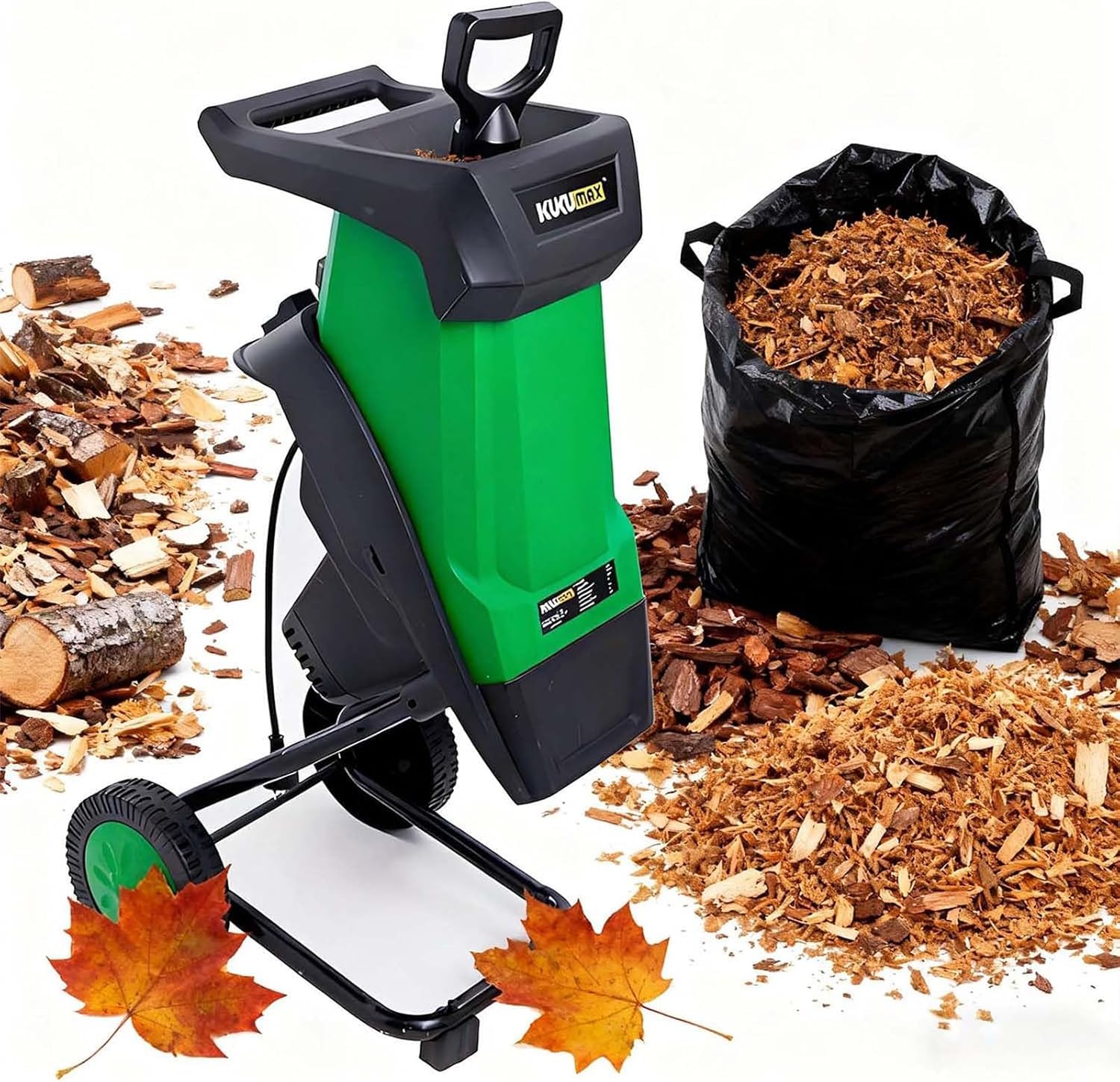 Garden Shredder Electric 2400w 110v 4500rpm 20:1 Reduction Mulcher for 40mm Branches, Wood Chipper with Steel Blades, Leaf Shredder, Branch Shredder for Garden Debris and Branches