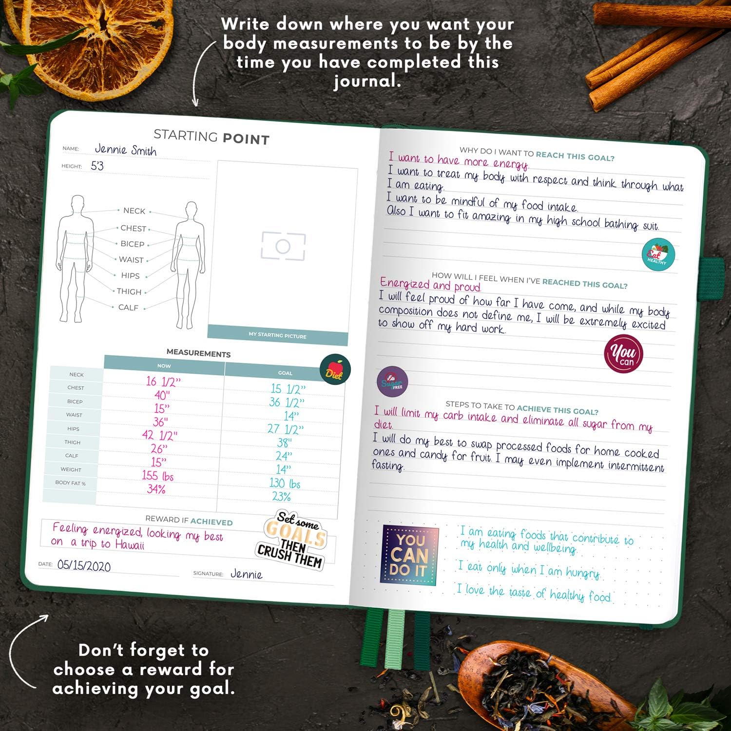 Clever Fox Food Journal - Daily Food Diary, Meal Planner to Track Calorie and Nutrient Intake, Stick to a Healthy Diet & Achieve Weight Loss Goals. Undated - Start Anytime. A5 Hardcover - Forest Green : Sports & Outdoors
