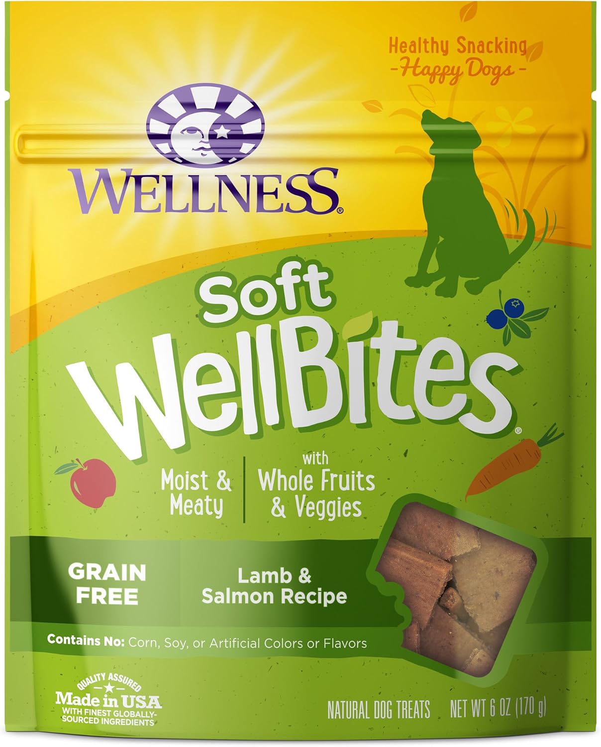 Wellness Natural Pet Food Soft WellBites Natural Grain Free Dog Treats, Lamb & Salmon, 6-Ounce Bag