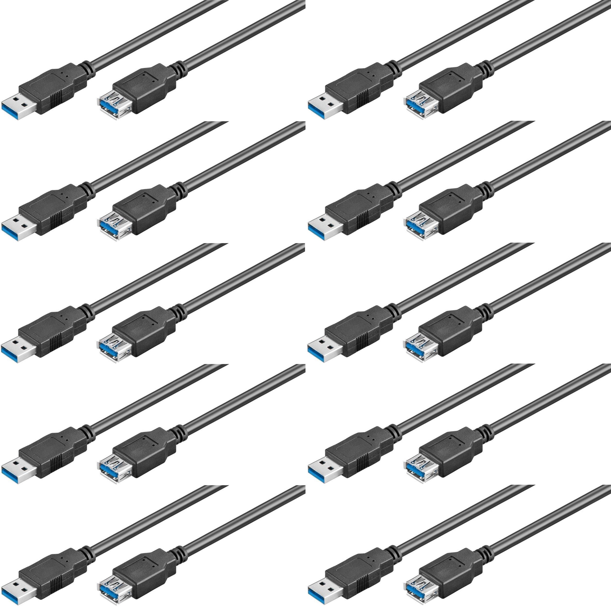 10er Set WireThinX Verlängerung USB 3.0 Kabel Stecker A an Buchse A, schwarz, 3,0 m