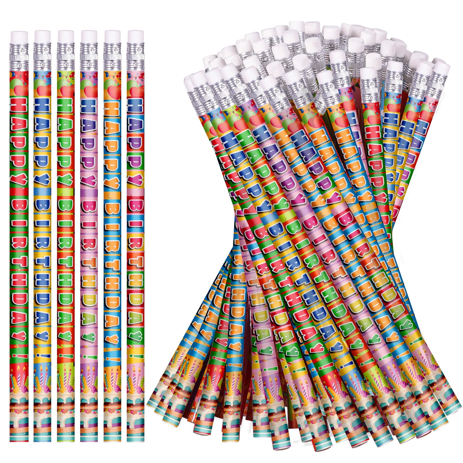 emzrivo Birthday Pencils Happy Birthday Pencil for Students Birthday Pencils with Erasers Birthday Pencils for Teacher Classroom Birthday Party Supplies, 6 Style (120)
