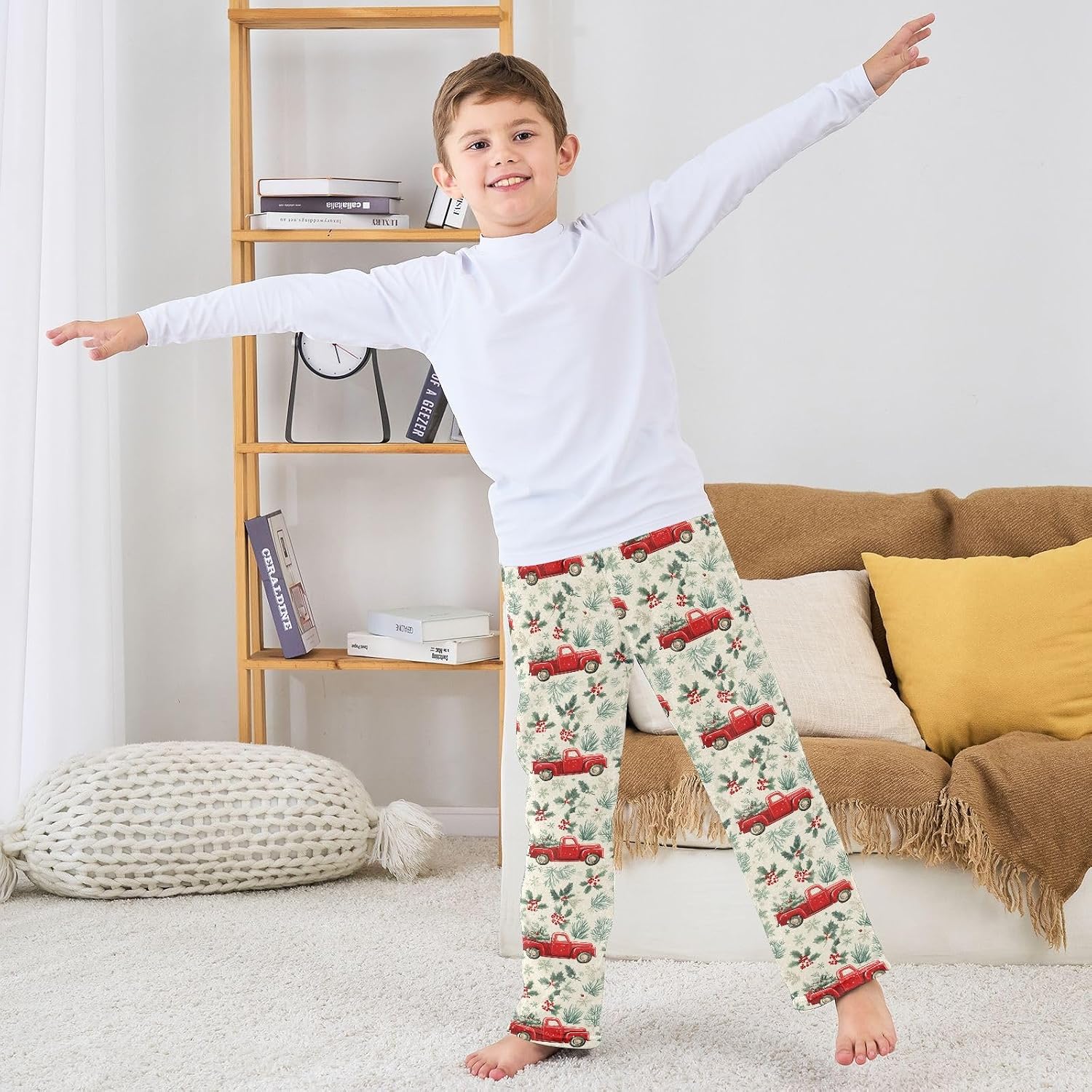 visesunny Vintage Christmas Red Truck Boys Pants for Kids Fleece Bottoms Long Jogger Pants Trousers with Pockets Size 6-14Y