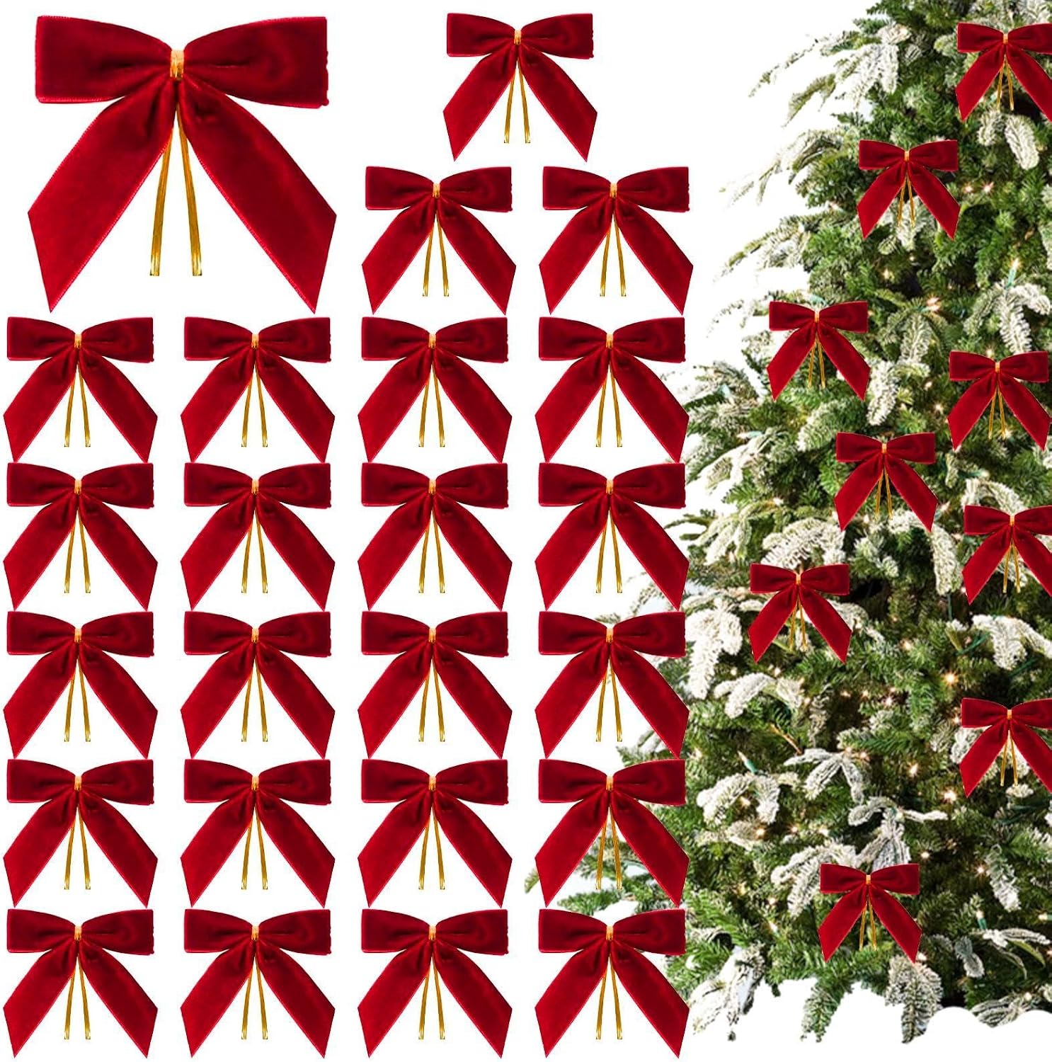Christmas 24 Pack Tree Bow and Velvet Bows for Vintage Ribbon Ornaments ...