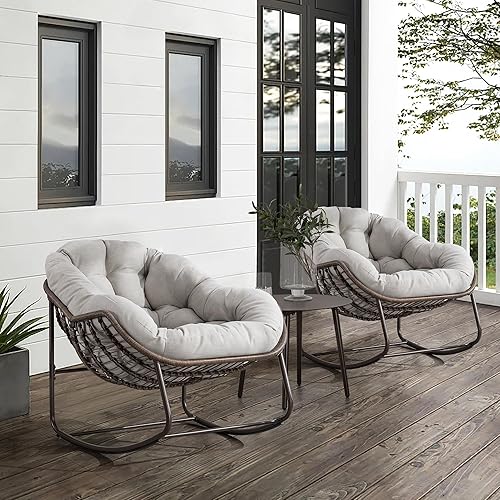 Miniatura 3 de SZLIZCCC Mecedoras para patio, mecedora de huevos de mimbre de gran tamaño, sillas Papasan tapizadas para interiores y exteriores, silla moderna