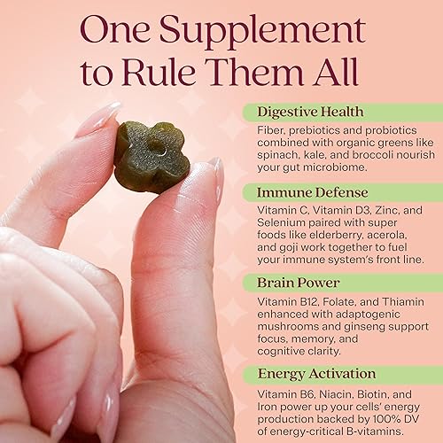 Vista 4 de Rizz Low Sugar Green Gummies - 60+ Superfoods 6g Fiber - Prebiotic and Probiotic Gummies - Vegan Multivitamins for Women & Men - Gluten Free