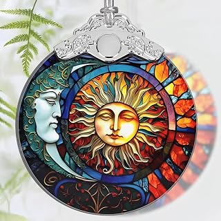 Christmas Ornament, 2026 Ornaments for Christmas Tree, Stained Glass Hanging Ornament, Holiday Ornaments, Unique Gift Idea - Gorgeous Sun and Moon