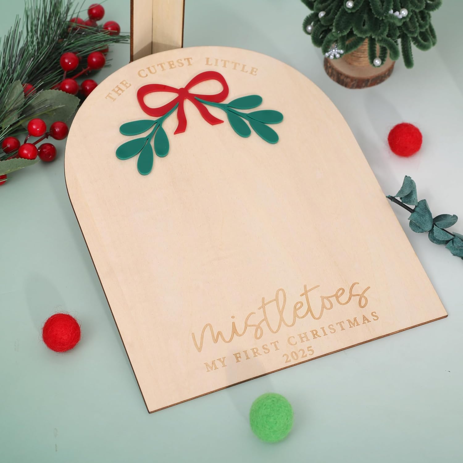 2025 DIY Christmas Footprint Sign Board, Baby's First Christmas Mistletoes Sign, Wooden Kids Craft, Custom Children's Keepsake, Personalized Baby Christmas Decor (Black Mistletoe Footprint)