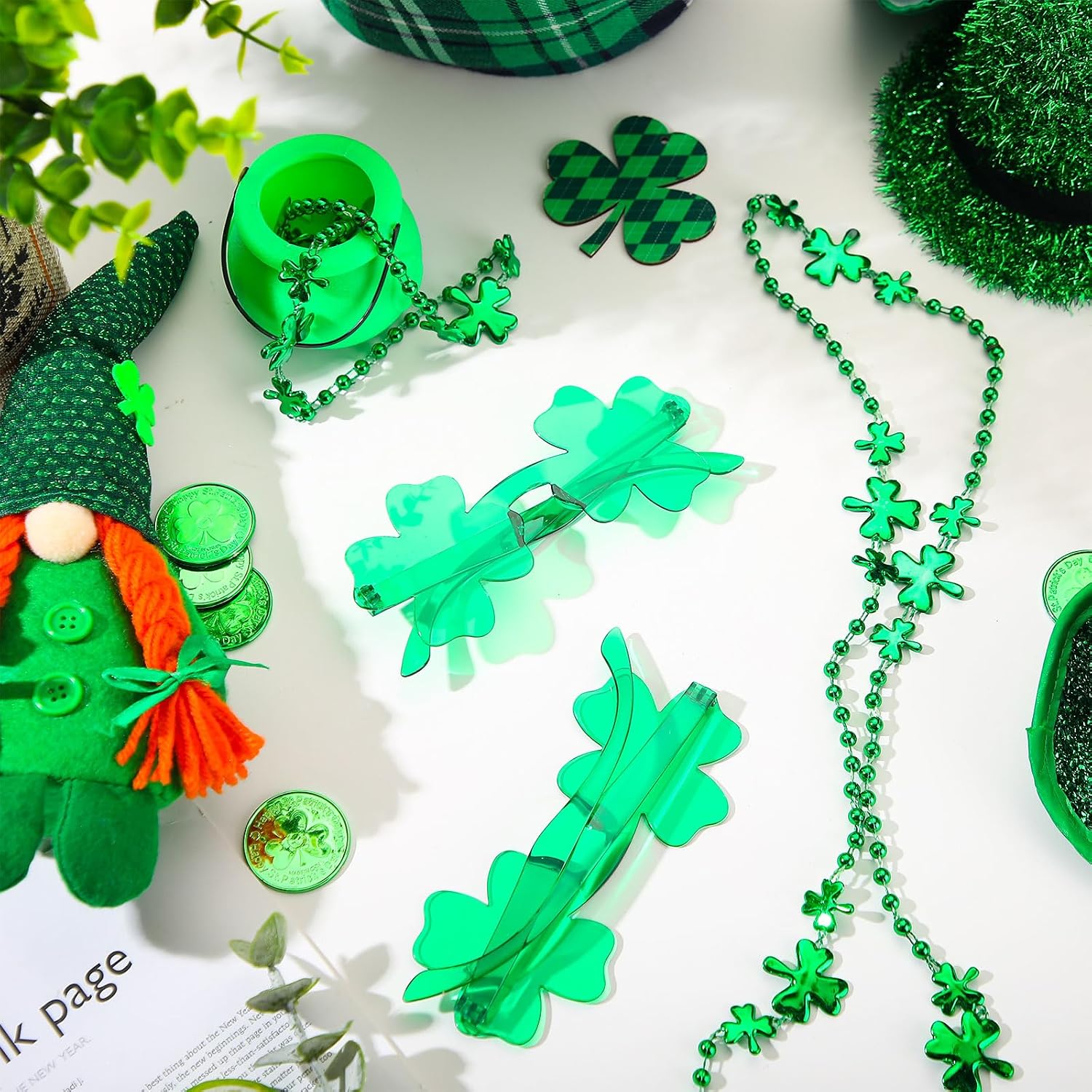 40 Set St. Patrick's Day Accessories, Includes 20 Pcs Shamrock Bead Necklaces 20 Pcs Clover Glasses, St Patrick's Day Necklaces and Eyeglasses Set for Adult Party Favors Decorations Costume