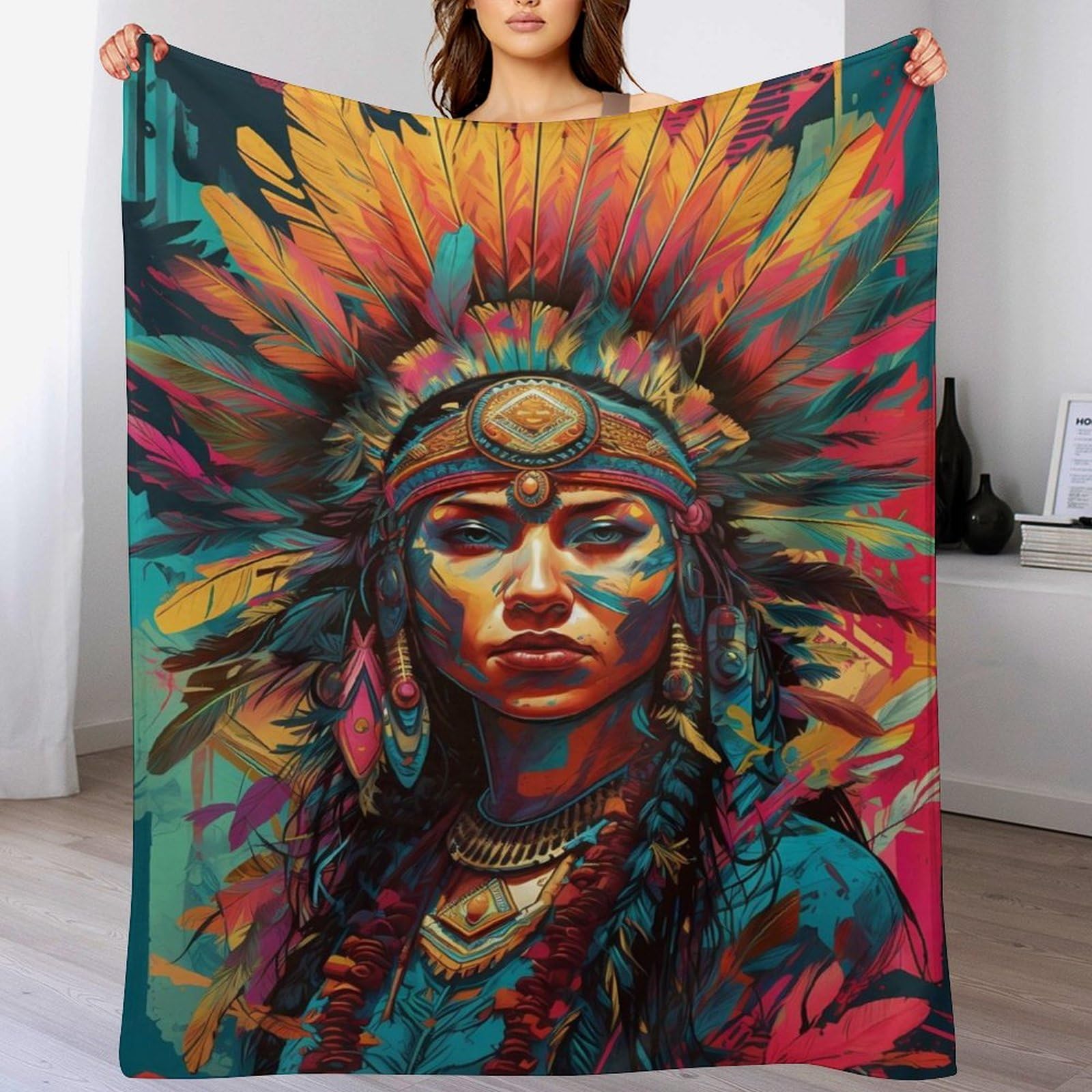 Couverture flannel femme indienne douce chaude 140x180 cm lavable pour lit et canapé