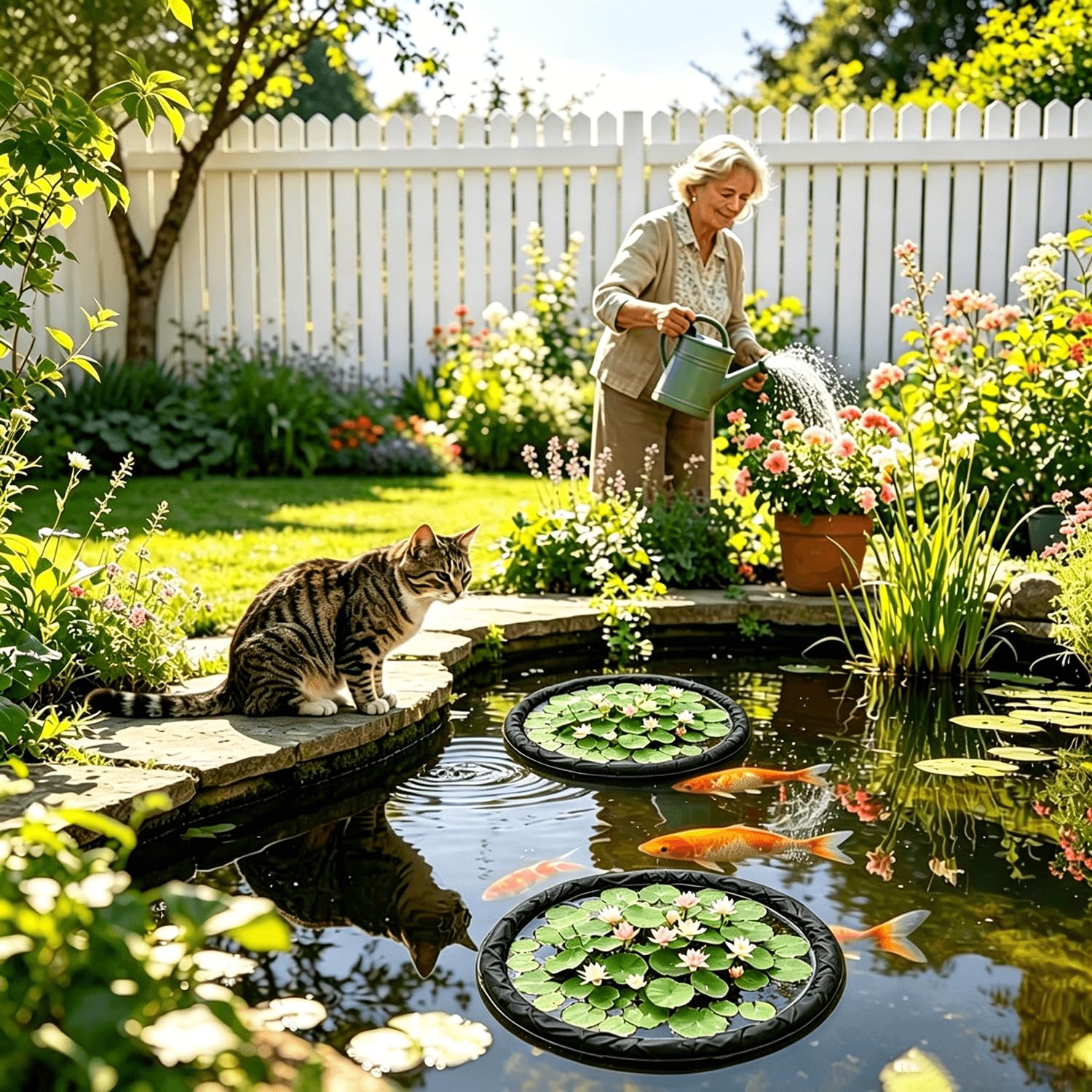 seedman 2 Stück Runde Schwimmende Pflanzinsel,Schwimminsel Teich,Pflanzinsel Teich,Feinmaschiger,Hydroponischer Teichpflanzer für Gartenteiche, Teichzubehör zur Wasserreinigung & Dekoration (80CM)