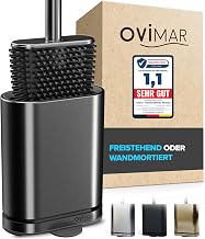 ovimar Falketind Toilet Brush Gunmetal Silicone Toilet Brush with Ventilation Stainless Steel Removable Drip Tray Only 6 cm Wide Standing or Wall Mounting in the Bathroom