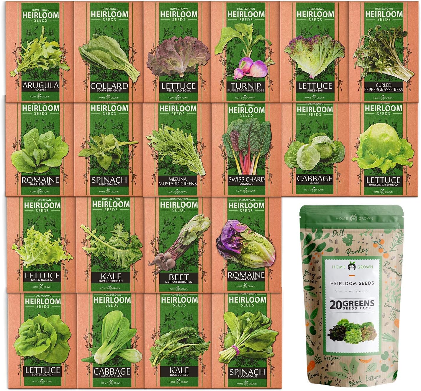 Lettuce and Greens Seed Vault - Non-GMO Seeds for Planting Indoor or Outdoor - Kale, Spinach, Butter, Oak, Romaine Bibb & More - Hydroponic Home Garden Seeds (20 Variety) : Patio, Lawn & Garden