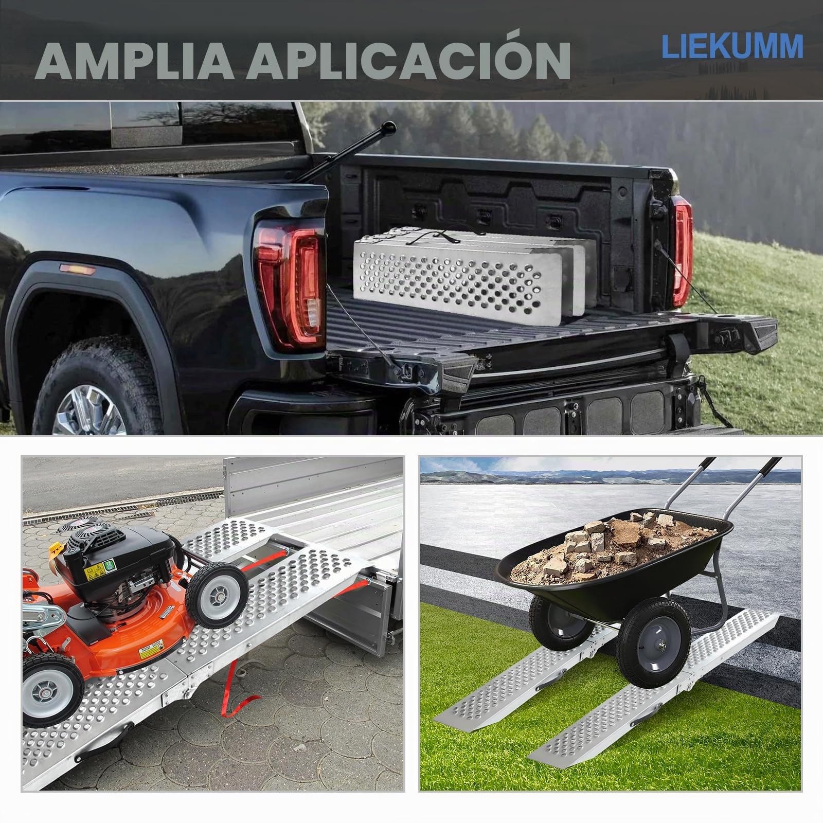LIEKUMM Rampas de Carga, 150 cm Rampa de Acceso, rampa de Carga con perforación, 600 kg/par de Capacidad para Motocicleta, ATV, camión, Quad, cortacésped, 2 Unidades | Estable Carga máxima 600 kg, Acero Antioxidante, Adecuada Para Remolque Para Coche, Mot