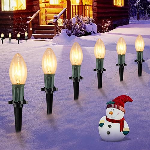 Miniatura 8 de Paquete de 2 luces de camino de Navidad C9 para exteriores, total de 51.4 pies de luces de pasarela con 40 bombillas transparentes, luces de estaca