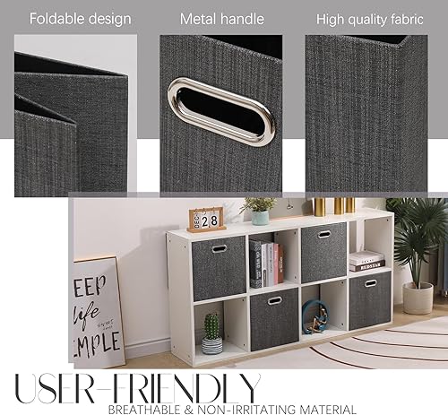 Miniatura 7 de Cesta de organización plegable de tela con asas, cubos de almacenamiento de 13 x 13 pulgadas, juego de 4, cestas de almacenamiento gruesas y