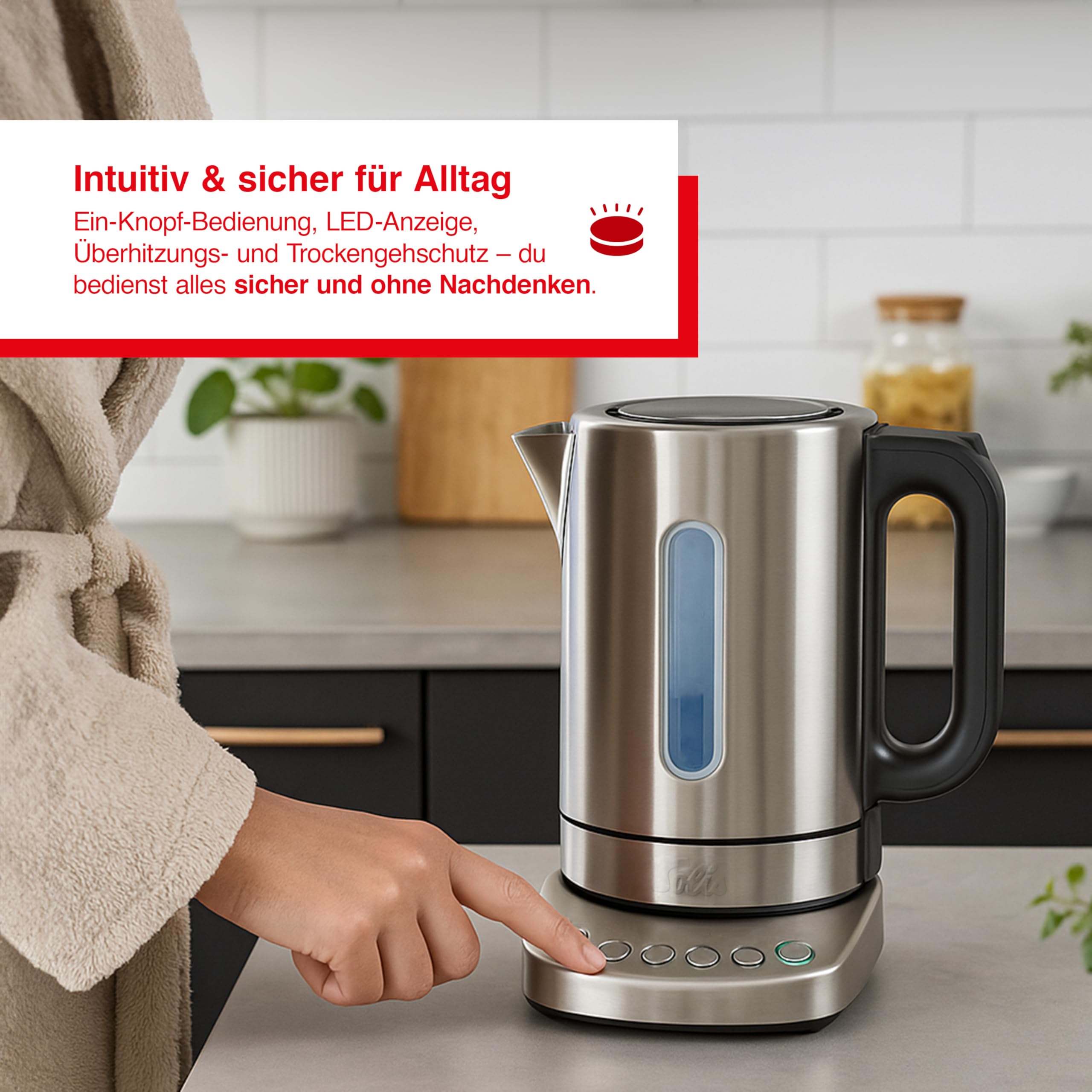 Solis Wasserkocher Vario Temp Kettle 5516 - Wasserkocher mit programmierbarer Temperatureinstellung - Teekocher - Mit Warmhaltefunktion - Kalkfilter herausnehmbar - 1,7 L