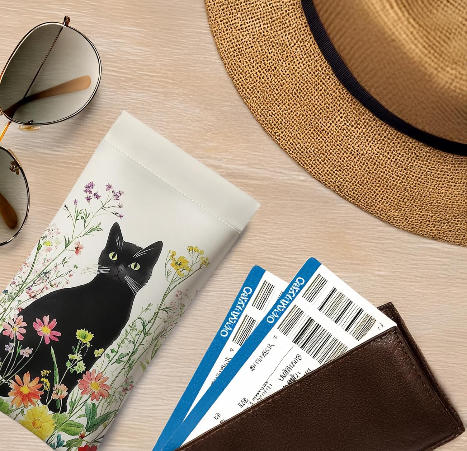 Eyeglasses Case-PU Soft Squeeze Top Sunglasses Glasses Pouch for Women Black Cat Pattern Portable Anti-Scratch Eyewear Bag (Cat, Black) - Image 6