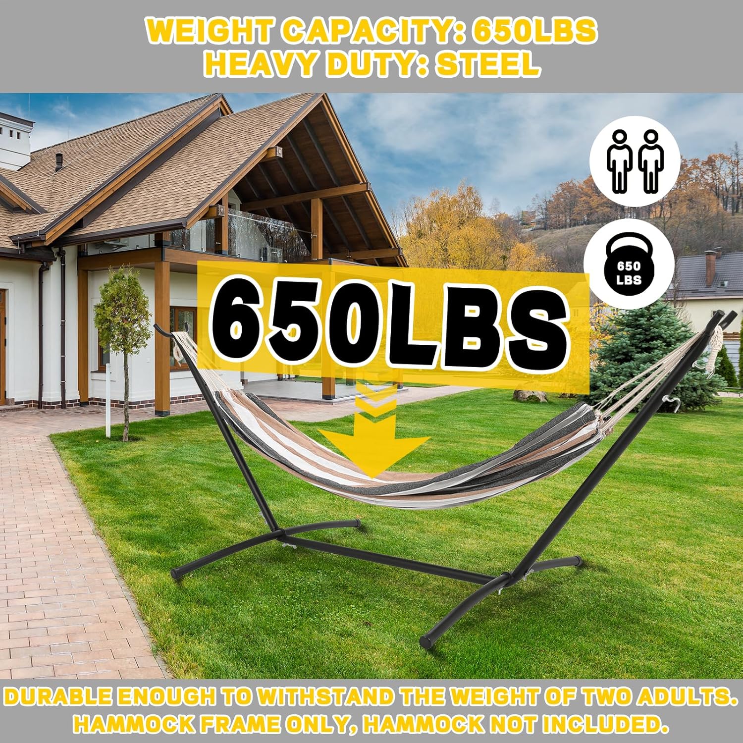 KUAFU Heavy Duty Hammock Stand 650LBS, 9-Foot, with Portable Carrying Case 104" L x 46" W Outdoor Indoor Like Yard Porch, Weather Resistant Metal Frame Steel Powder Coated Black