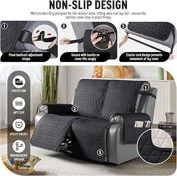 TAOCOCO 100% Waterproof Reclining Loveseat Cover for 2 Seater Recliner