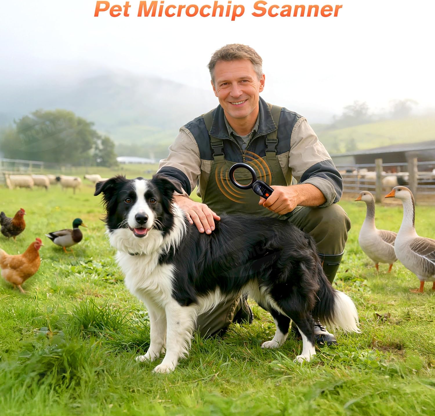 Pet Microchip Scanner, FDX-B(ISO11784/85) EMID Animal Micro Chip Reader 500 Records Data Storage with 1.44 Inch LCD Screen