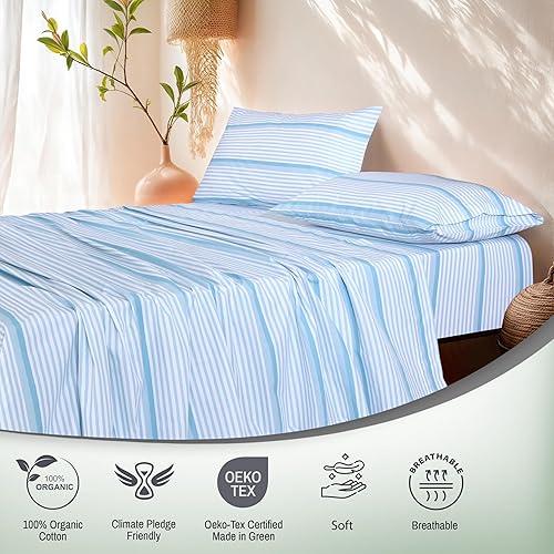 Miniatura 6 de RUVANTI - Juego de sábanas King, 100% algodón orgánico, percal, certificado GOTS, 4 piezas, bolsillo profundo de 15 pulgadas, frescas,