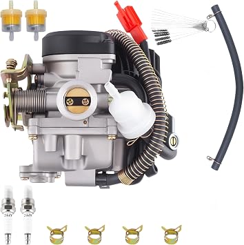 GY6 50cc Carburetor Compatible with 49CC 4-stroke 50CC Taotao Go Kart Scooter ATVS Quads Moped Replace for PD18J Engines 139QMB 139QMA Carb with Intake Manifold And Air Filter
