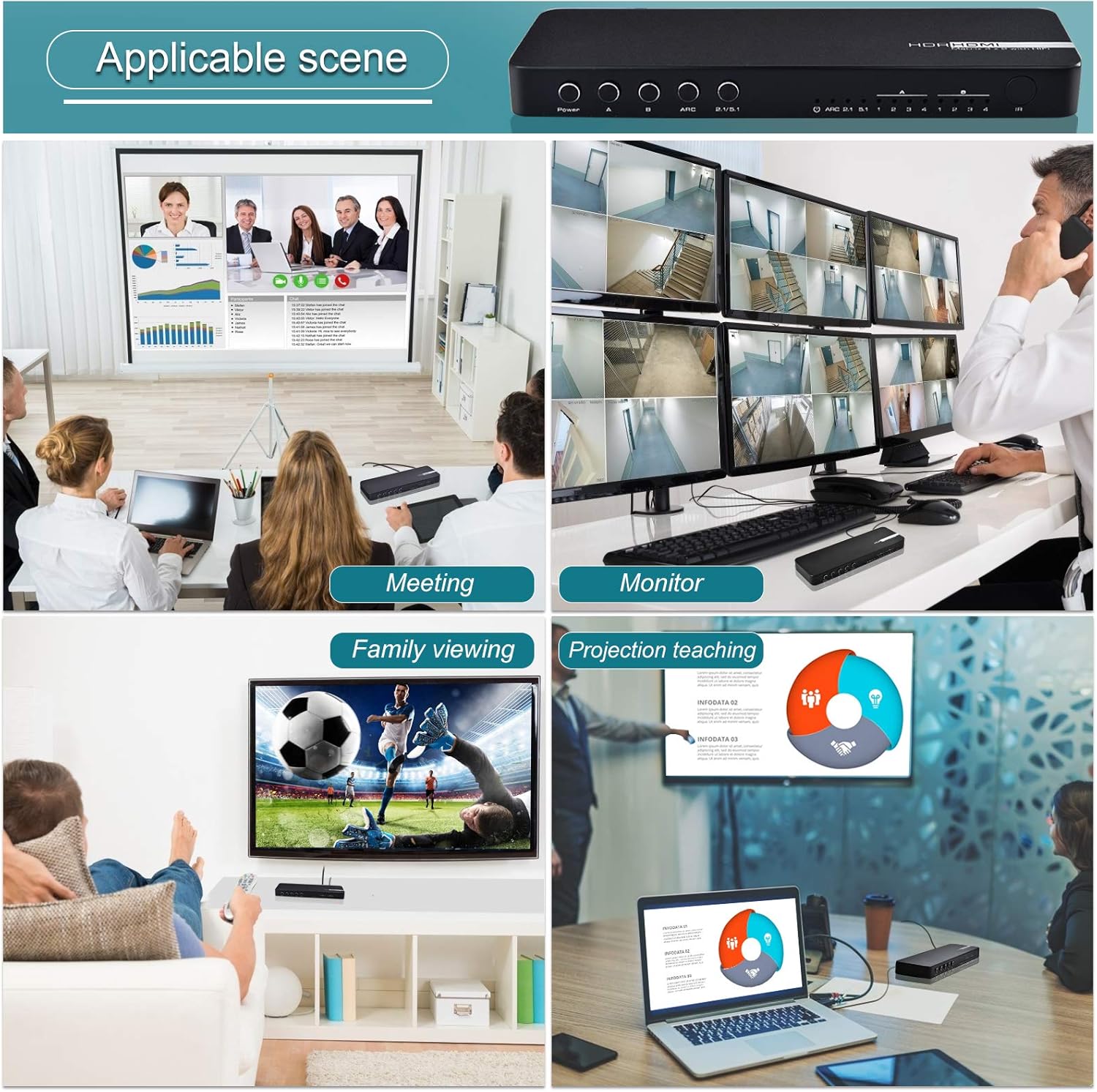 Creative Product 4K Hdmi Matrix 4x2 Hdmi Matrix Switch with Optical 3.5mm Audio Output Hdmi 2.0 4k Matrix Switch with IR Remote Control