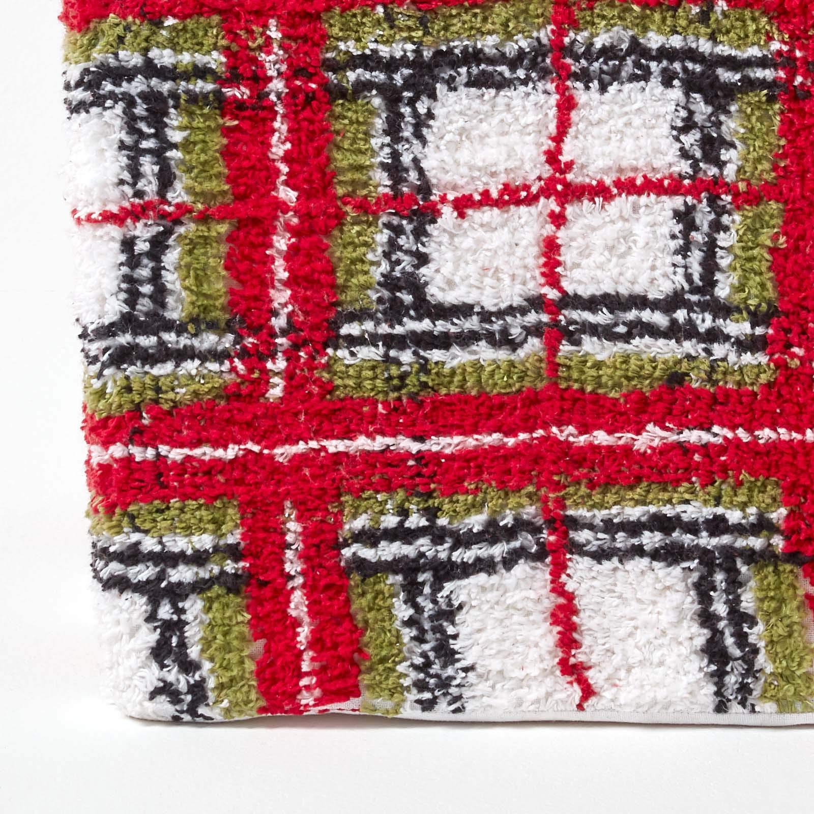 HOMESCAPES Pouf carré Coton Chenille aux Motifs Tartan Rouge et Blanc 36 x 36 x 38 cm