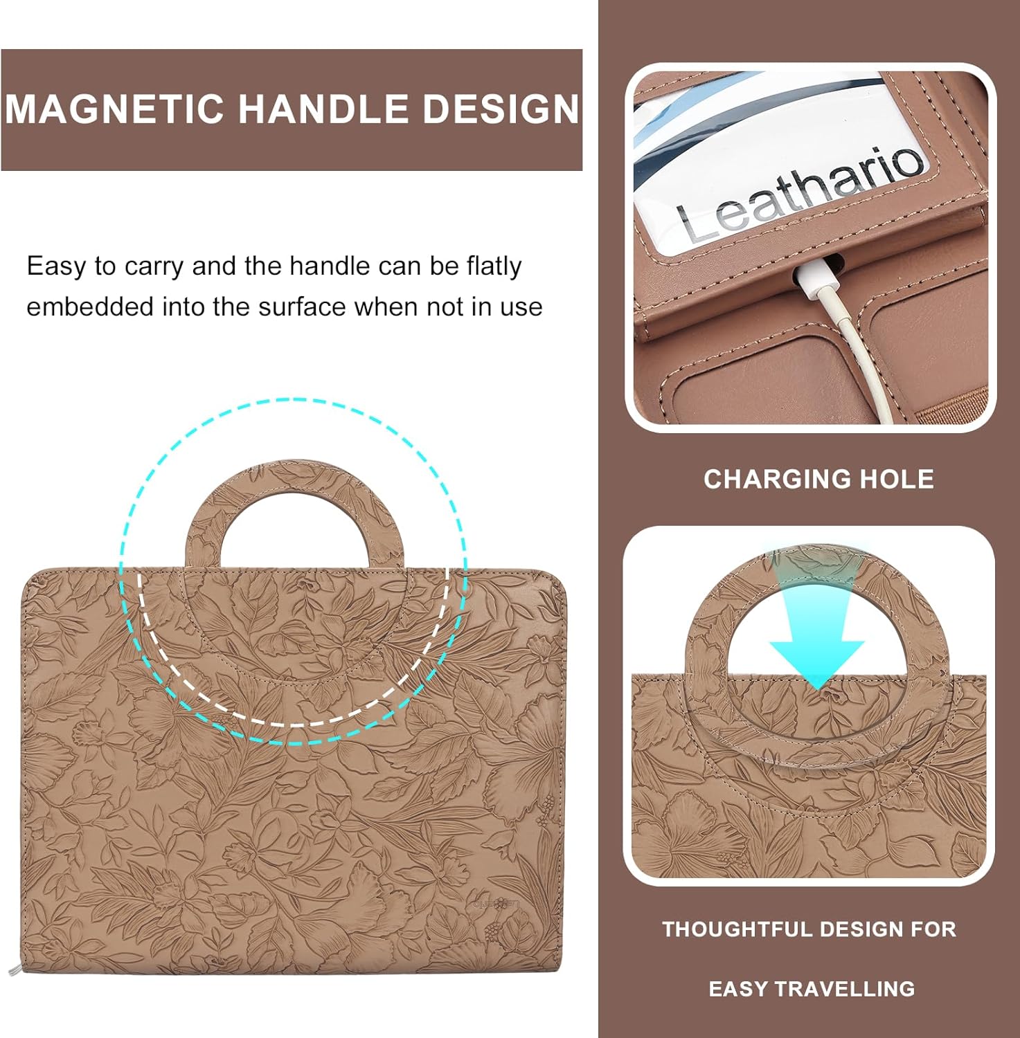 Leathario Portfolio Binder, Includes 5 Folder Index Dividers, 13 Inch Tablets Organizer with Handle, Vegan Leather A4 Padfolio, Multi-Pocket Notepad Business Planner Professional Document - Image 5