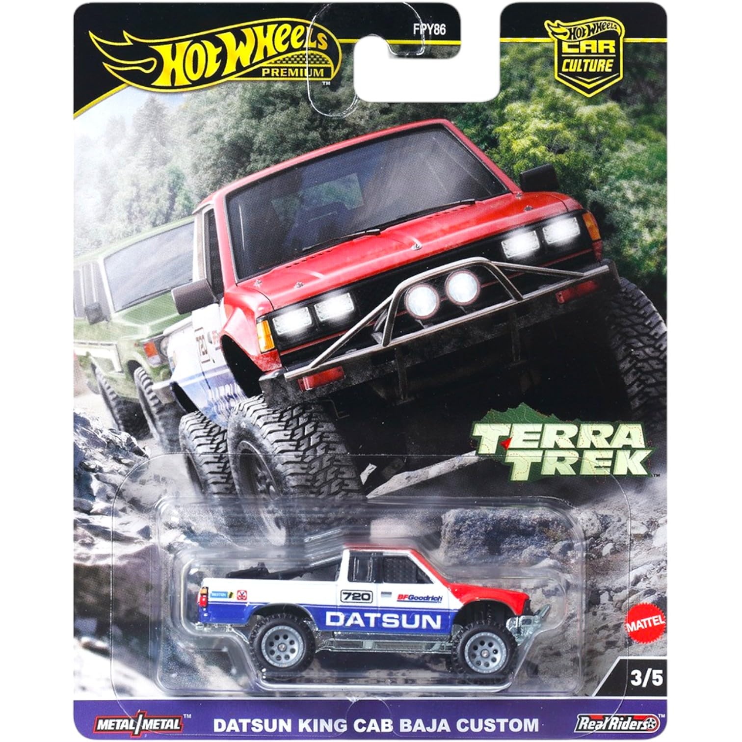 Macchinine Hot Wheels Hot Wheels Car Culture 'Terra Trek' 2024 - Set Di 5 Auto 1/64 Die-Cast, Modello FPY86-961C Toyota Datsun Jeep Mitsubishi Hummer - Foto 3