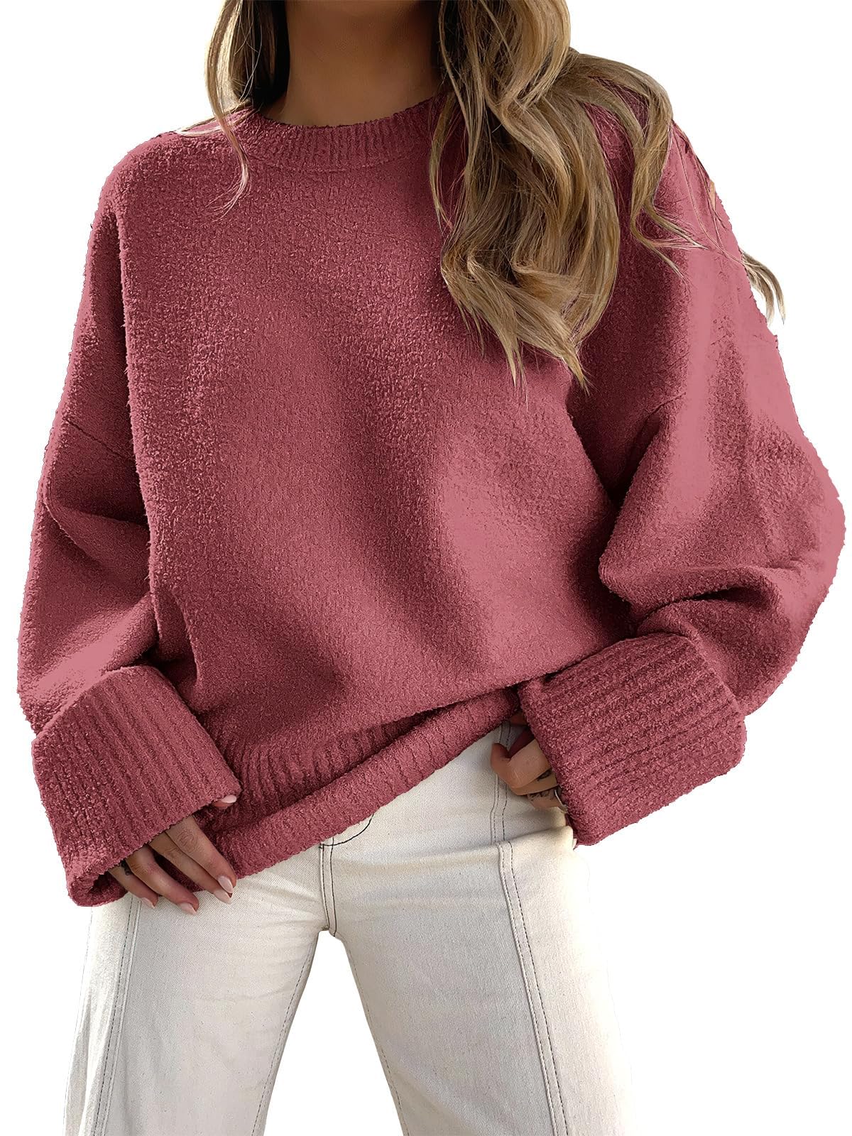 Jhsnjnr Pull ample surdimensionné à manches longues pour femme - Pull tricoté à col rond
