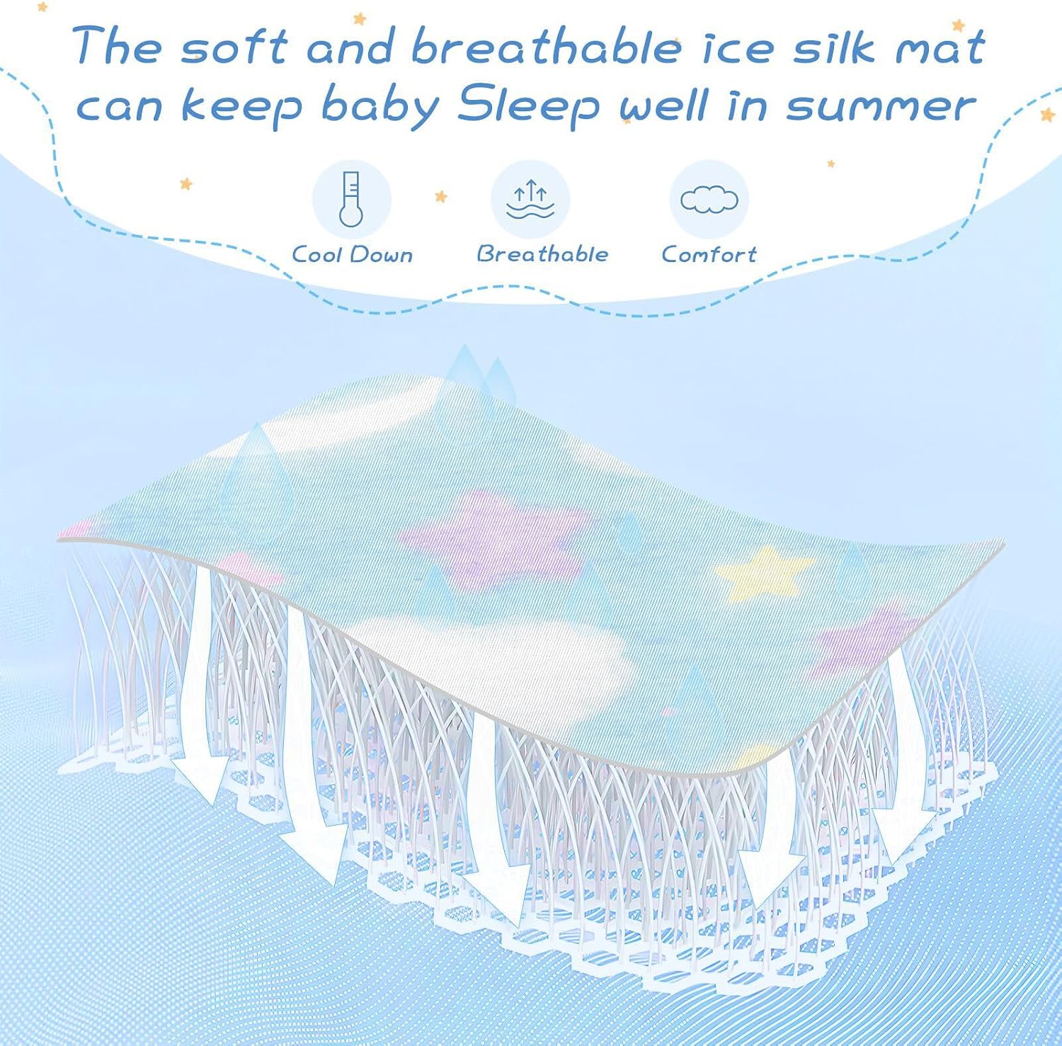 Stars and Moon Pastel Color Cooling Baby Mattress pad Cover 28" x 52" Ultra Soft Mattress Protector Pads for Baby&Toddler