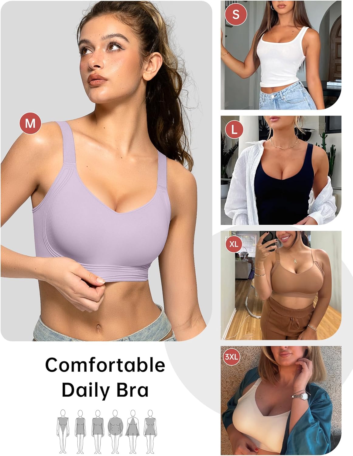 OEAK Womens Seamless Push Up Bras No Underwire Full Coverage Comfortable Bra V Neck Bralettes Wireless Everyday Bra - Image 5