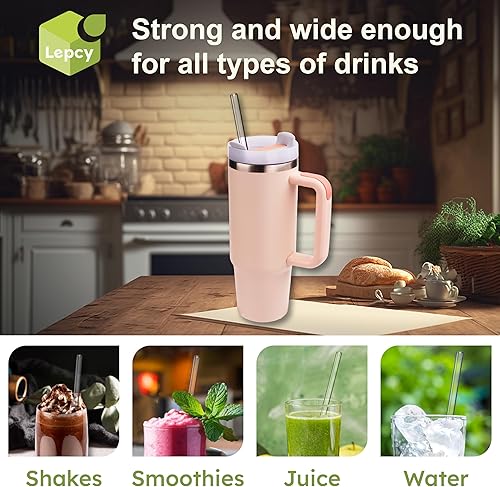 Miniatura 6 de LEPCY Pajitas reutilizables de 12 pulgadas para Stanley y vaso Simple Modern de 30 y 40 onzas. 6 popotes de repuesto de plástico + 2 cepillos