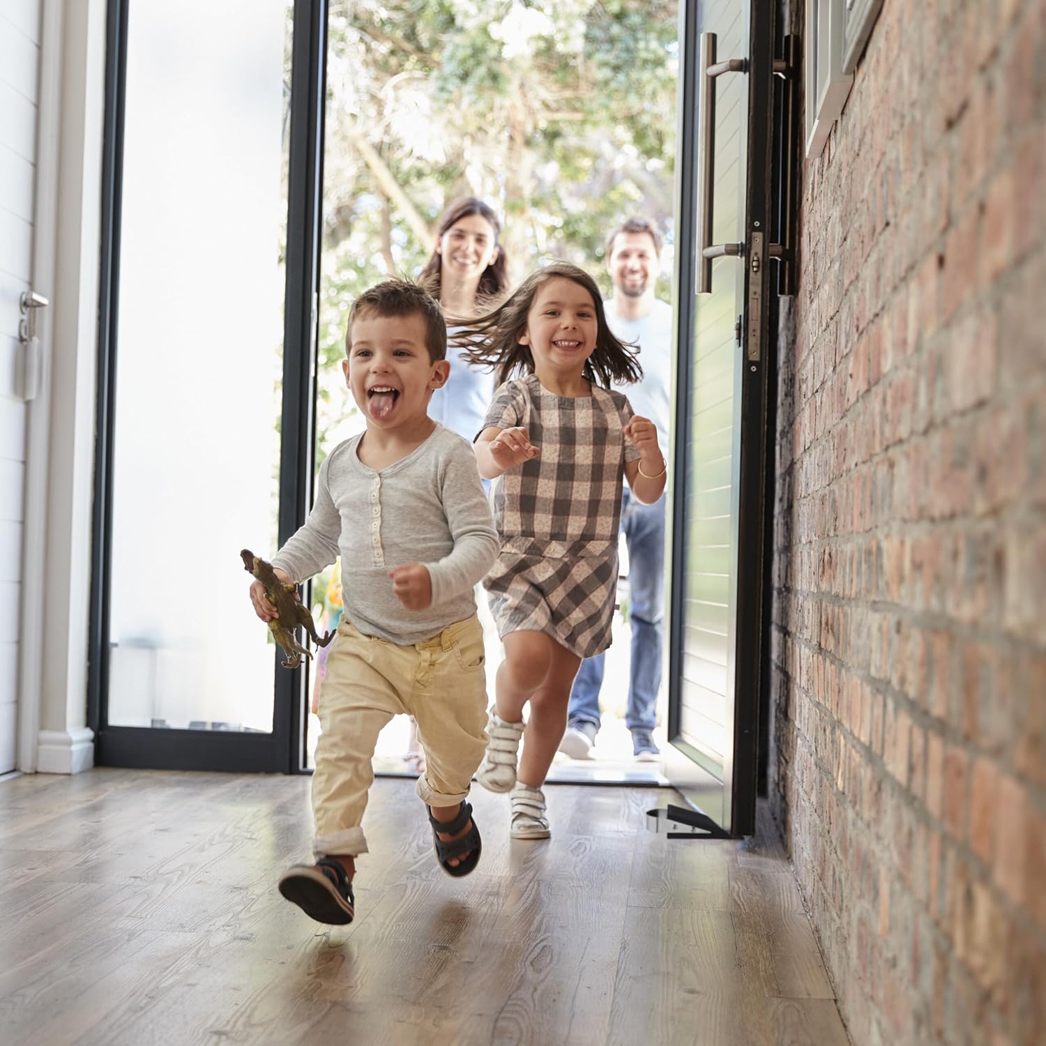 Relaxdays Door Wedge Set of 4, Door Stop Floor, Rubber & Stainless Steel, HBT: 3 x 5 x 12.5 cm, Non-Slip Wedges, Black/Silver, Pack