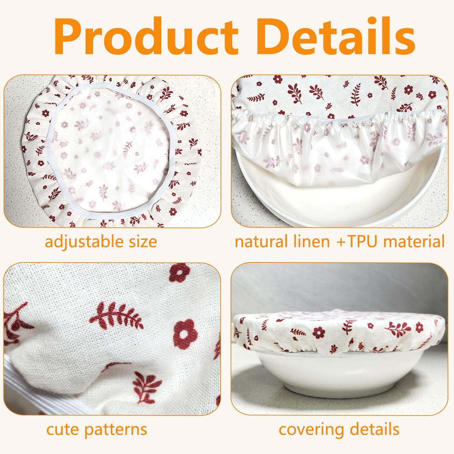 2 Pcs 10 Inch Bowl Covers for Bread Proofing Reusable Bowl Covers With Food-Grade TPU Lining Easy Cleaning for Sourdough Rising Food Storage