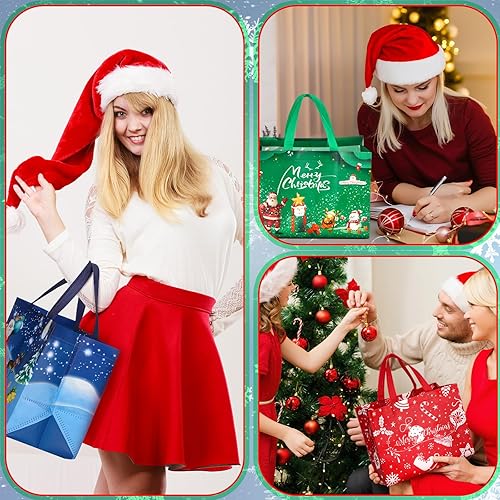 Miniatura 6 de Sadnyy 80 bolsas grandes de regalo de Navidad a granel de 12.6 x 9.84 x 6.69 pulgadas, bolsas de Navidad reutilizables con asa, bolsas de compras no
