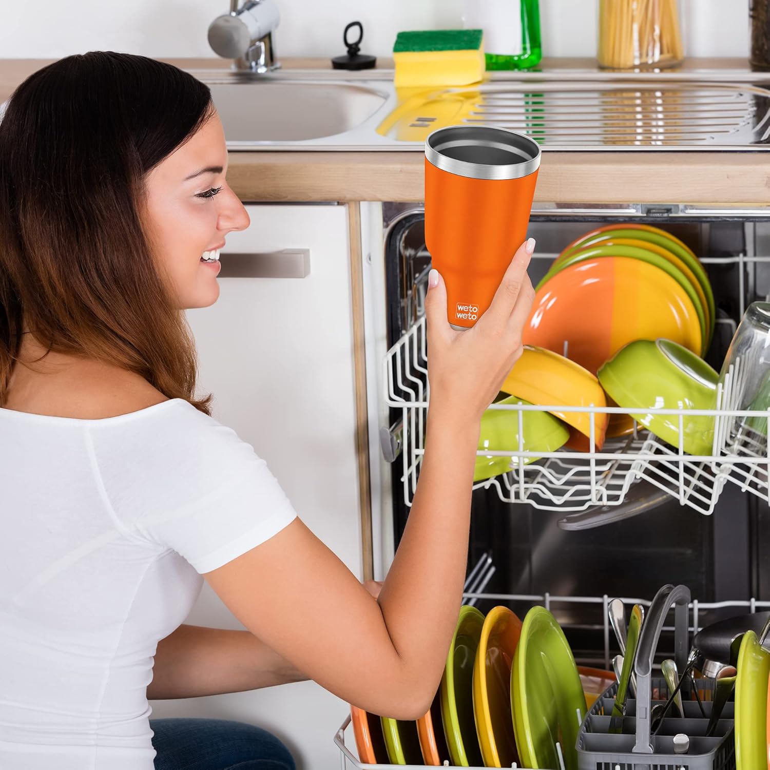 WETOWETO 30oz Tumbler, Stainless Steel Vacuum Insulated Water Coffee Tumbler Cup, Double Wall Powder Coated Spill-Proof Travel Mug Thermal Cup for Home Outdoor (Orange, 1 Pack) - Image 6