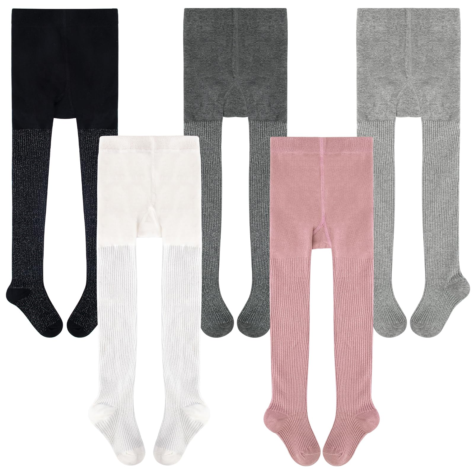 Looching 5 Pairs Baby Toddler Girls Sparkly Pantyhose Glitter Soft Cotton Tights Stockings for 2-8T Kids Children