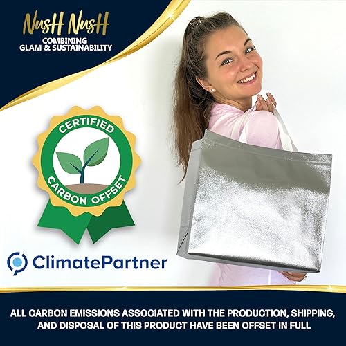 Miniatura 3 de Nush Nush Bolsas de regalo plateadas de gran tamaño  Juego de 15 bolsas de regalo plateadas reutilizables con asas blancas  perfectas como bolsas de