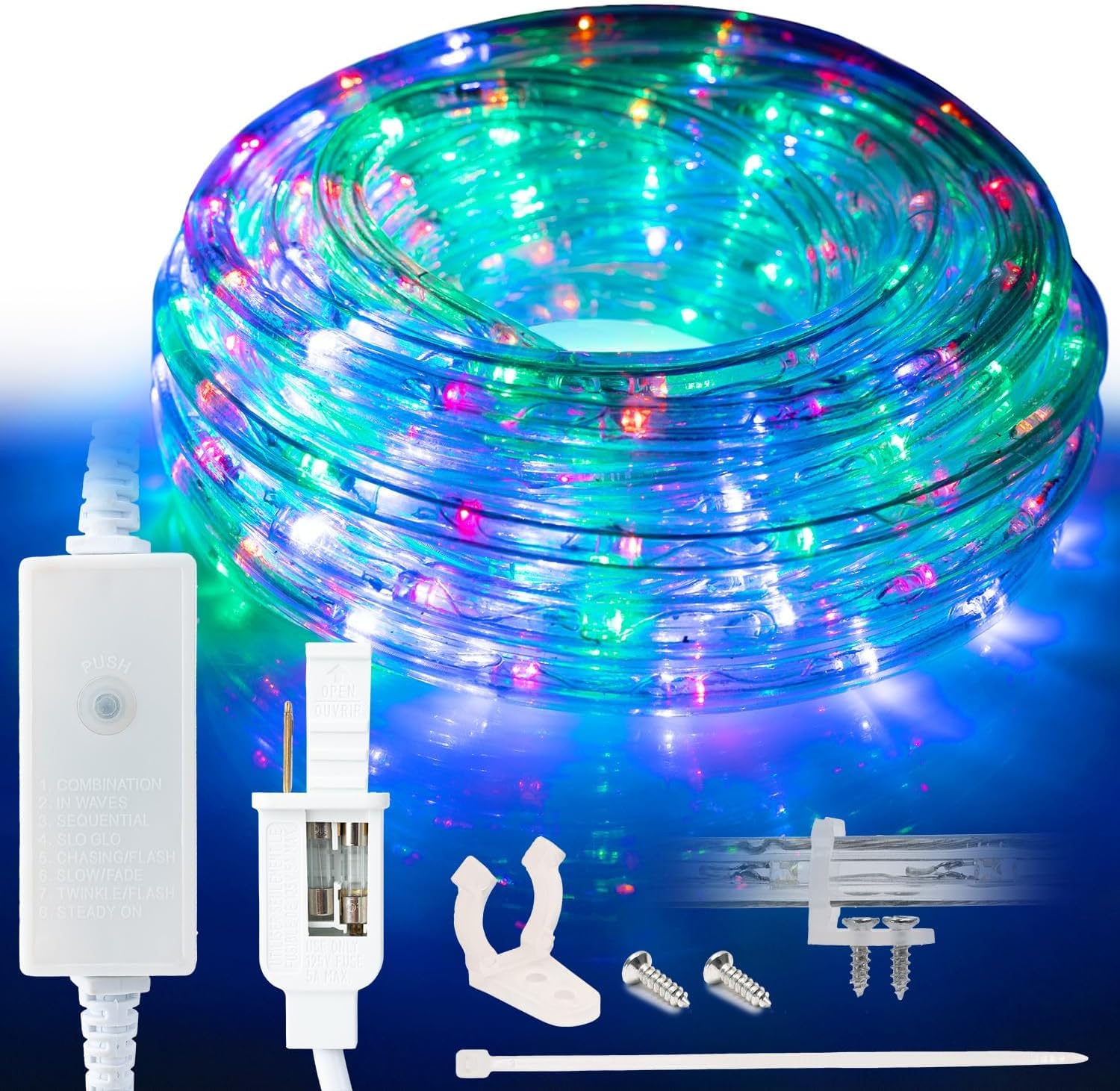 381LEDs, 50ft Colorful Outside LED Rope Light, 8 Modes, Connectable Outdoor Permanent Waterproof Accent Exterior Lighting, PVC Case, Holiday, Backyard Patio, Home Garden, Decorative