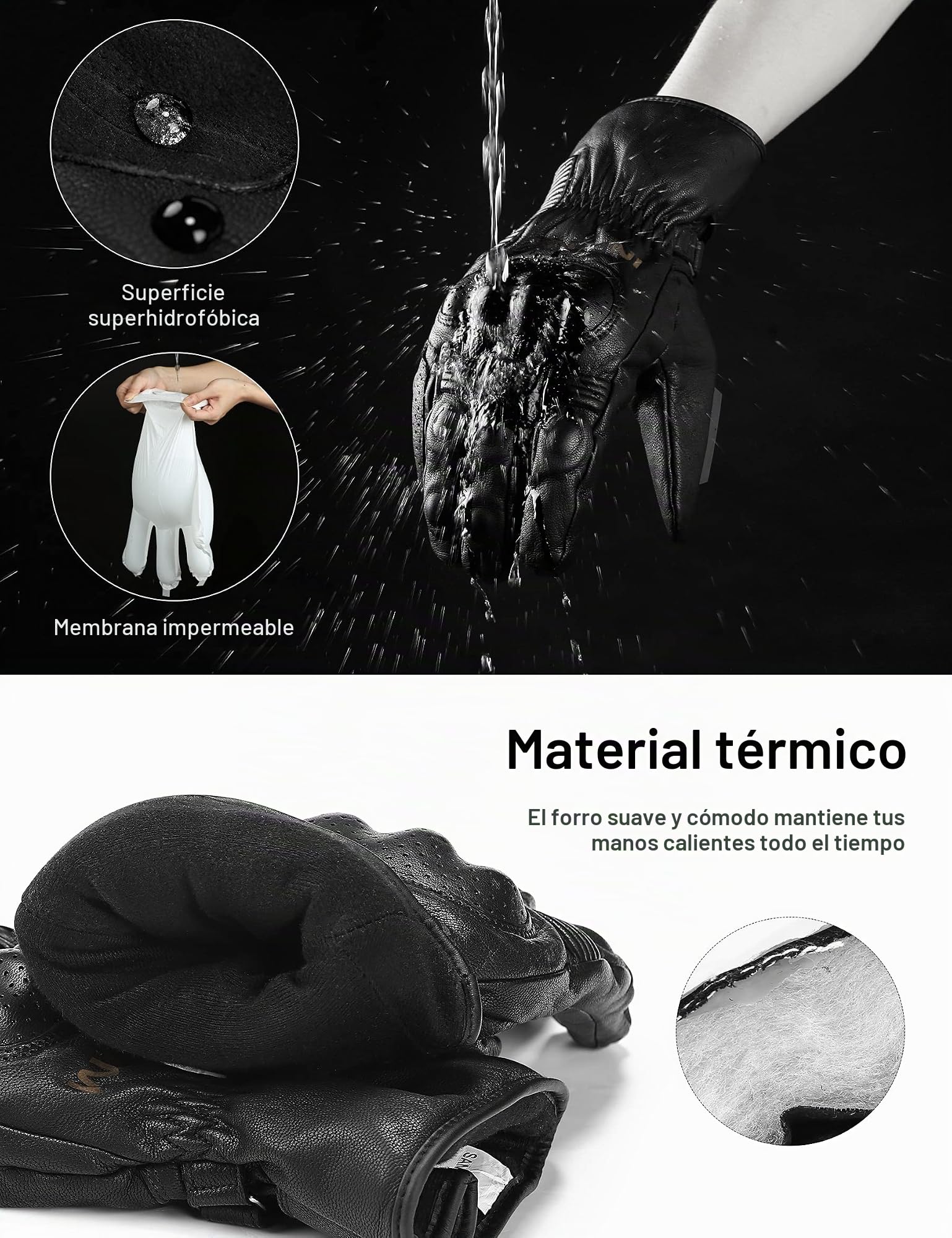 INBIKE Guantes Moto Invierno De Piel De Cabra con Membrana TPU Impermeable Transpirable Cortaviento para Hombre, Guantes Moto De Caña Larga con El Forro Térmico Thinsulate(CW863)