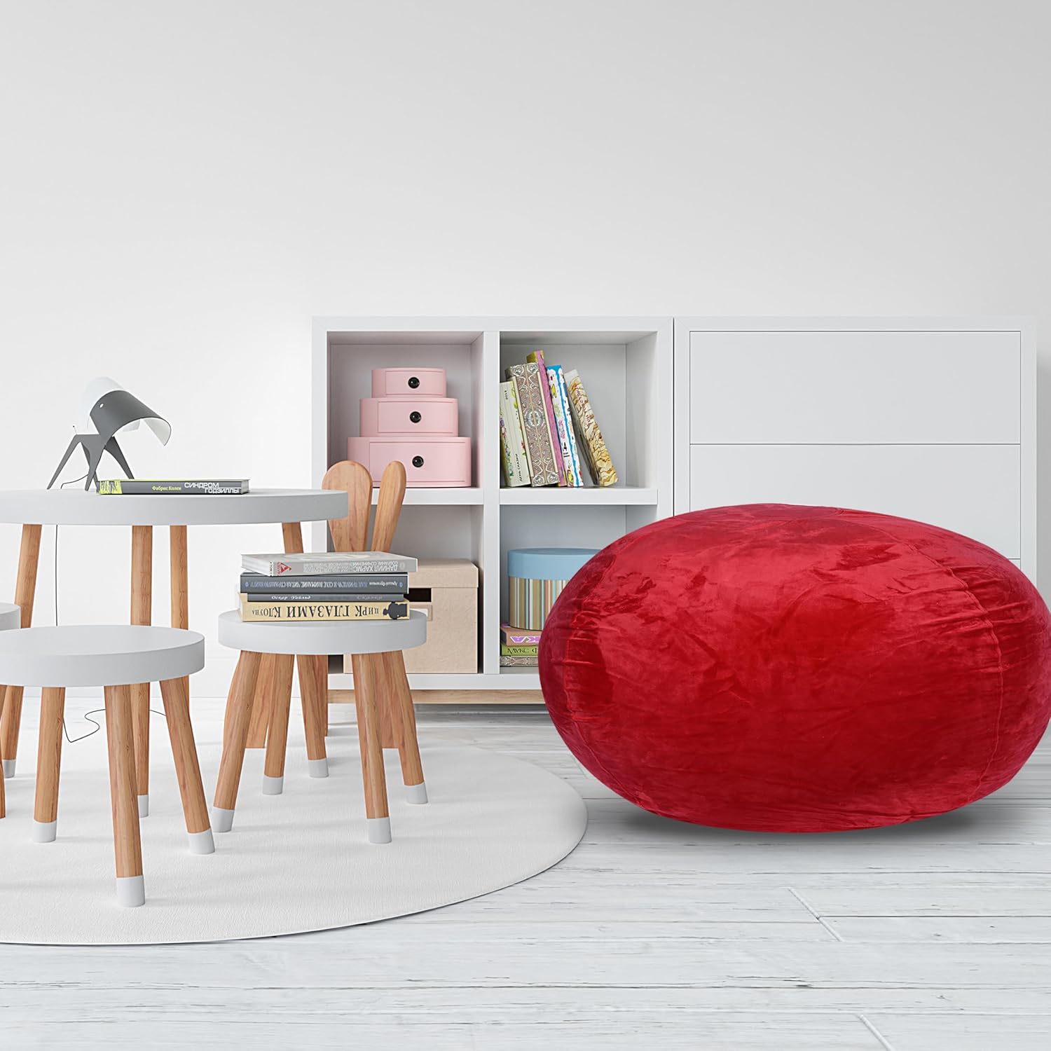Kaimei Plush Red Minky Velvet Bean Bag Chair - 3ft Comfy Lounge Seat for Kids & Adults