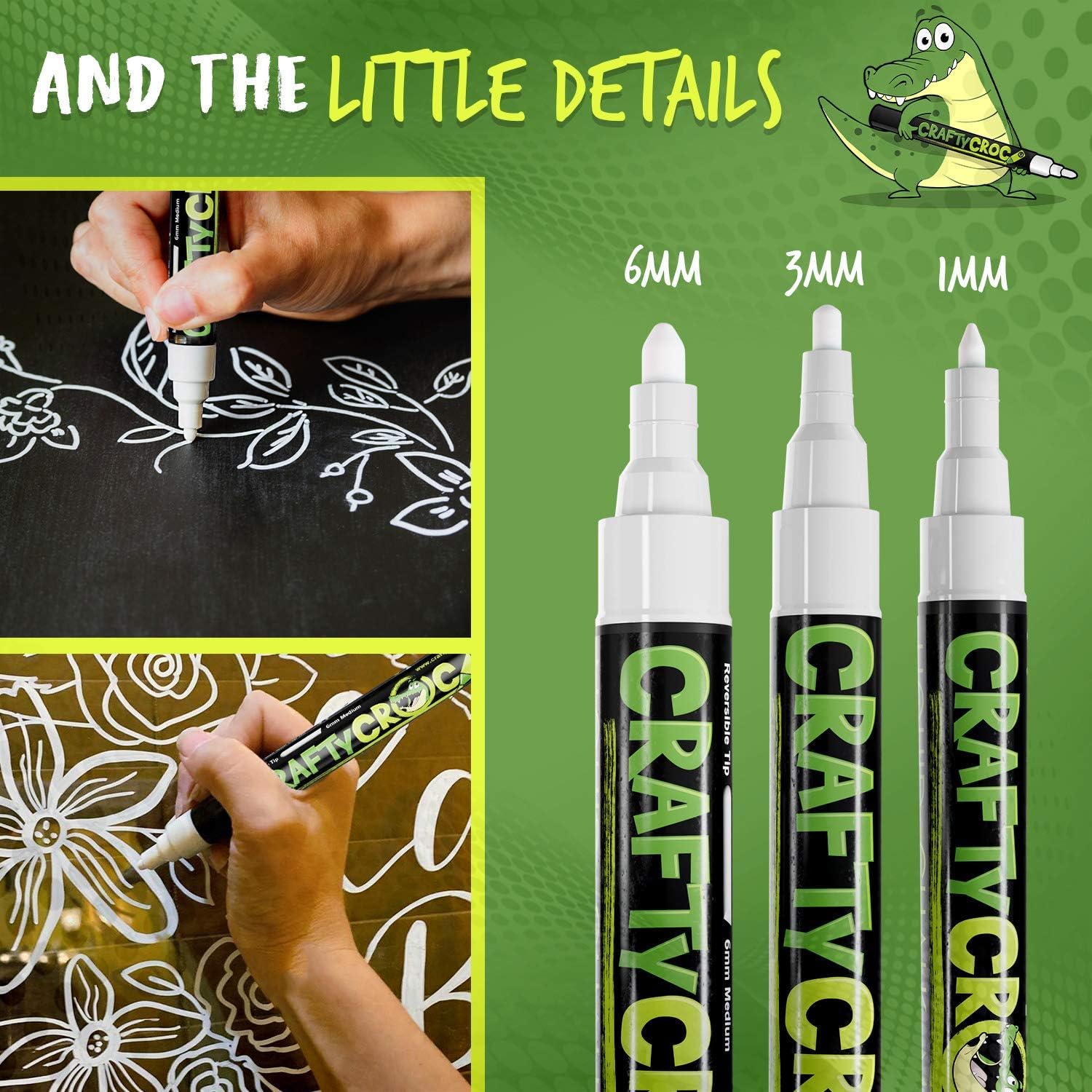 Chalk Markers Bundle, 3 Pack Accent (Gold, Silver, White) and 5 Pack White Mutli-size Tips Liquid Chalk Pens