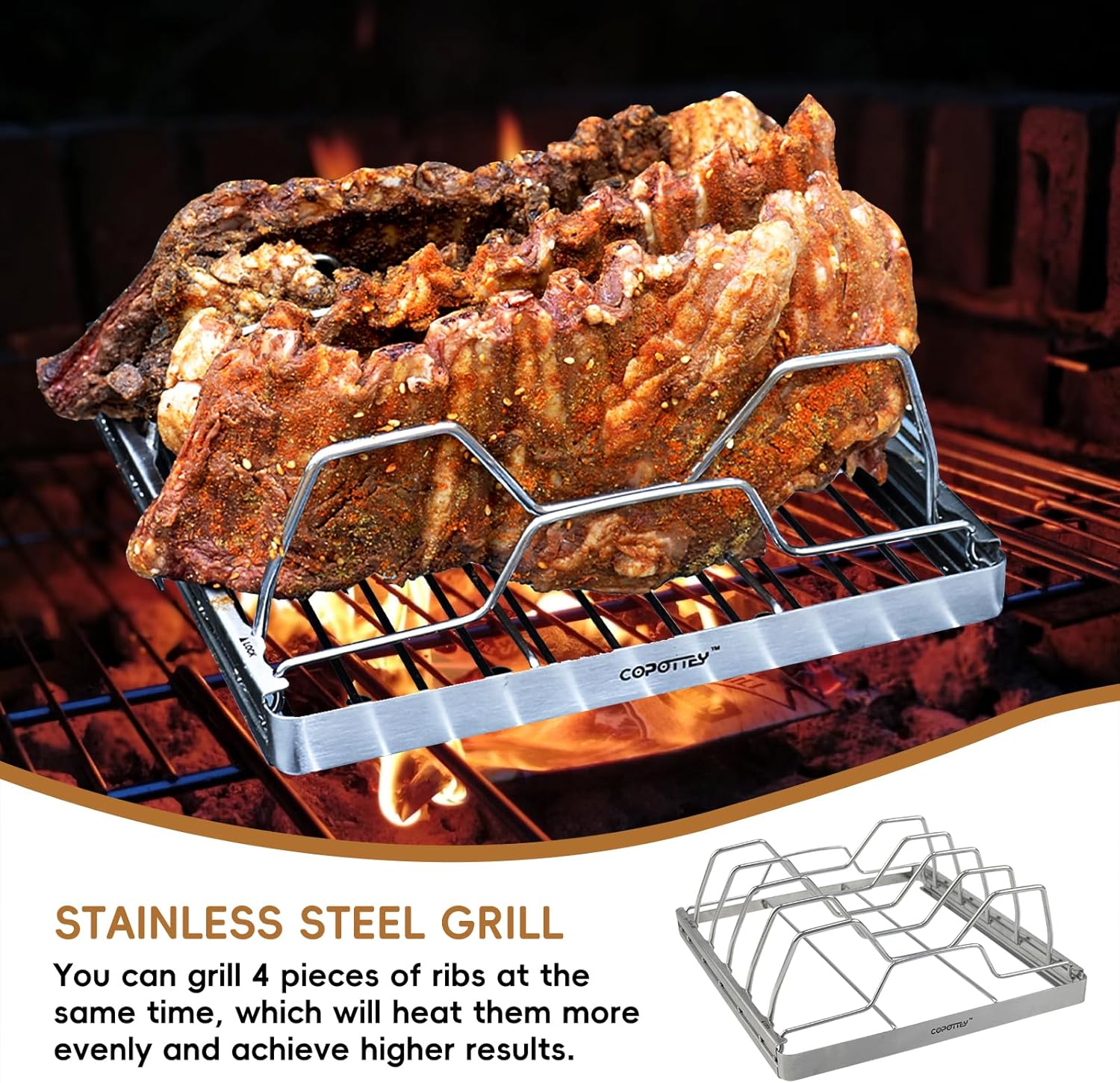 Foldable Rib Rack for Smoking, Stainless Steel 10 in Rib Rack with 2 Meat Shredder Claws, and Stainless Steel Serving Tray & Racks, Perfect for Grilling, BBQ Accessories