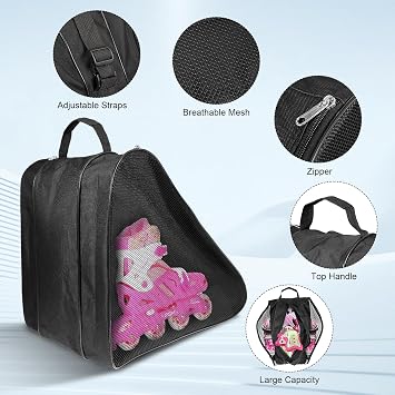 QKURT Roller Skate Bag for Kids - Unisex Ice Skate Shoe Storage With Adjustable Shoulder Strap, Oxford Cloth Skating Accessories for Boys and Girls